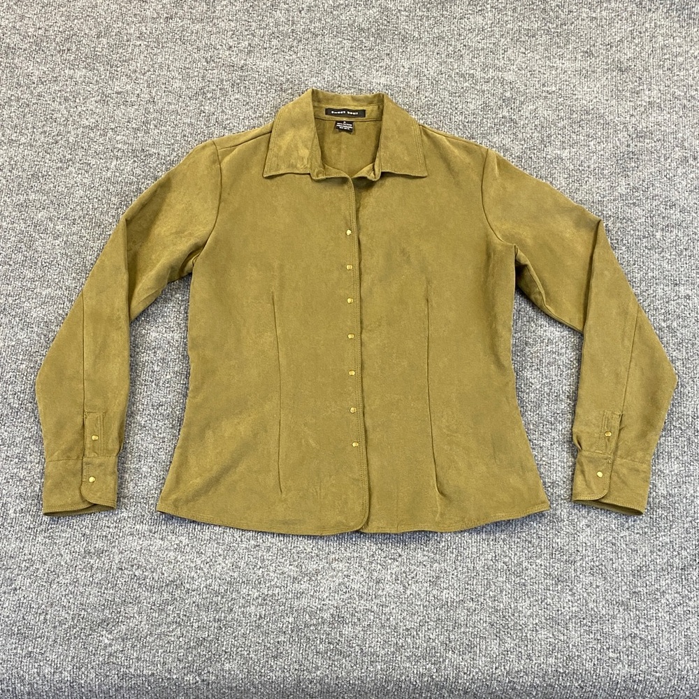 Sweet Basil Small Olive Suede Button-Front Shirt Jacket
